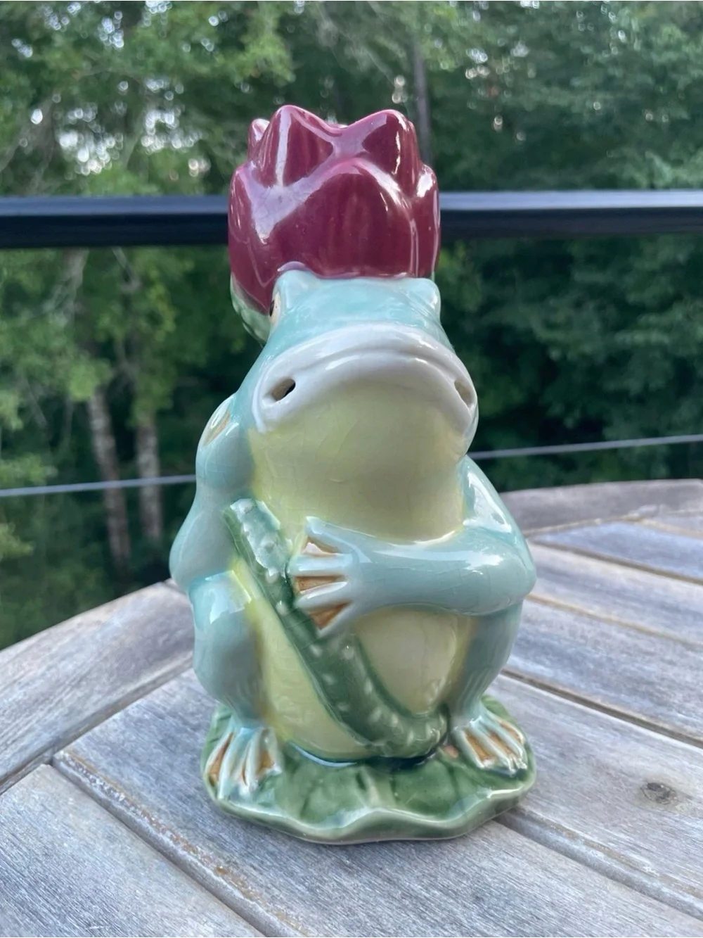 Vintage Wanjiang Majolica Frog Ceramic Candlestick Holder 8”